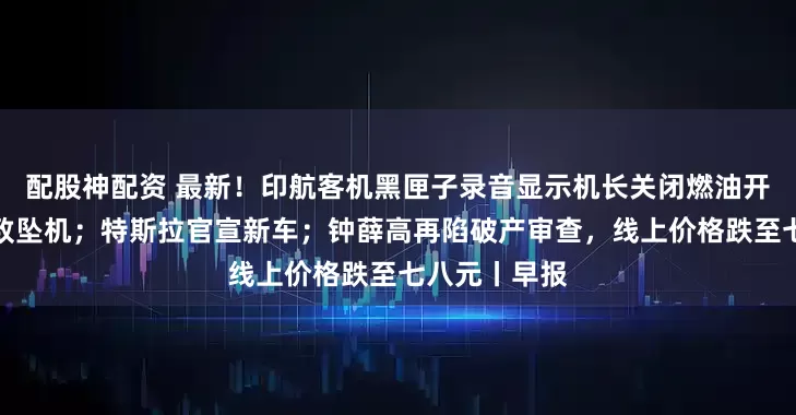 配股神配资 最新！印航客机黑匣子录音显示机长关闭燃油开关或直接导致坠机；特斯拉官宣新车；钟薛高再陷破产审查，线上价格跌至七八元丨早报
